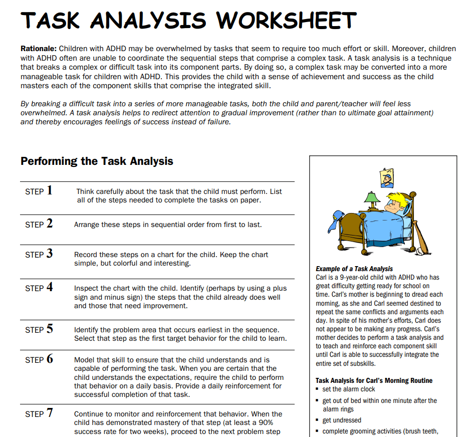 Task Analysis Worksheet for Special Children — downloadable template preview