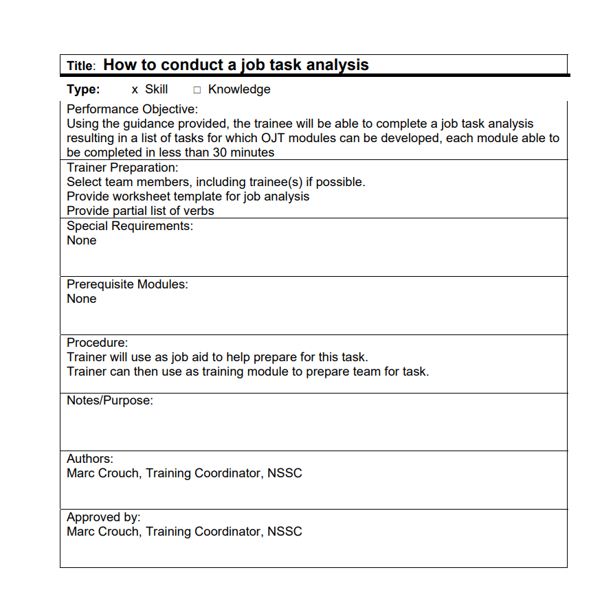 Job Task Analysis Tutorial — downloadable template preview