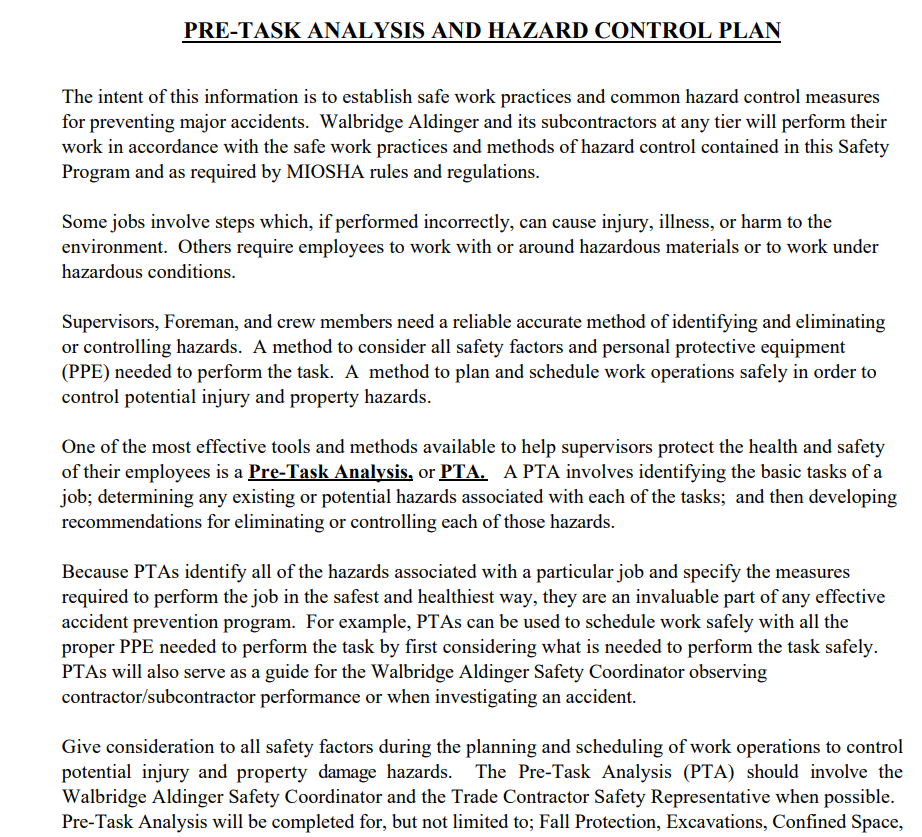 Pre-Task Analysis and Hazard Control Plan — downloadable template preview