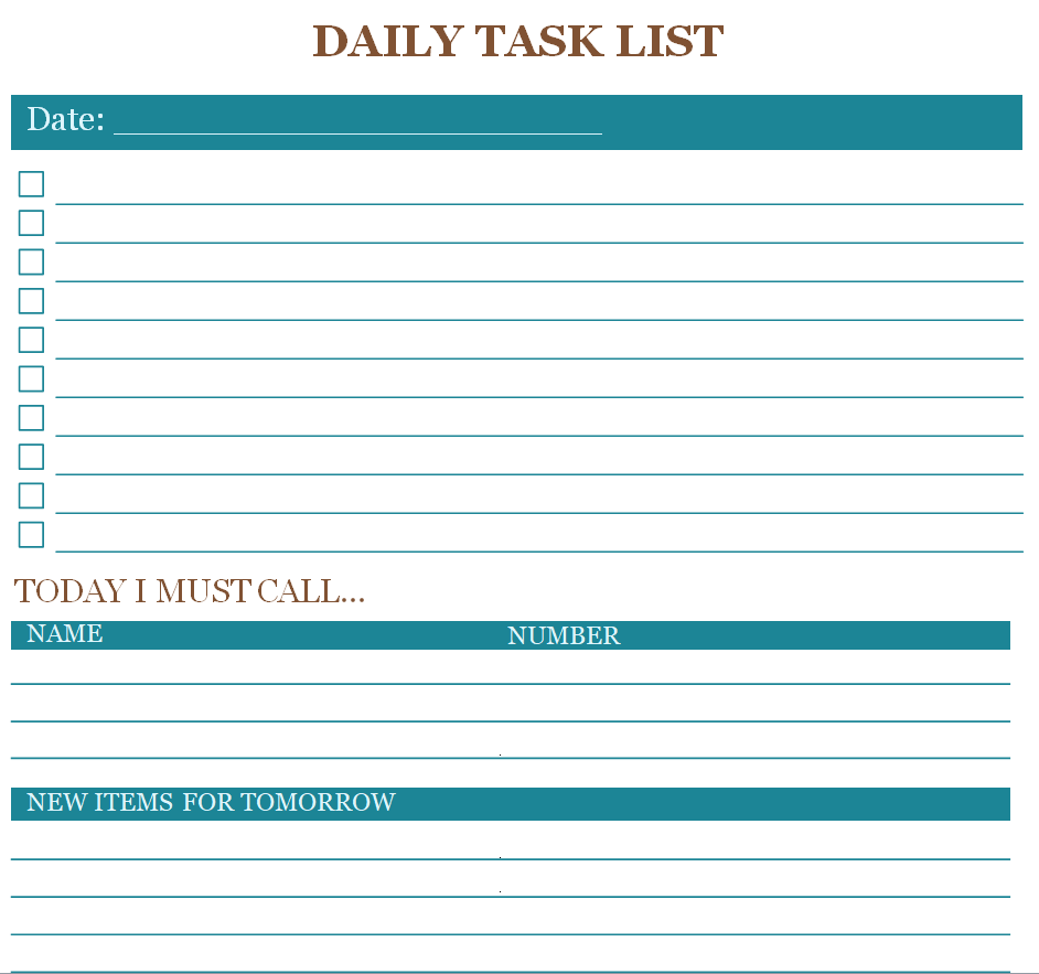 Blank Daily Task List Template — downloadable template preview