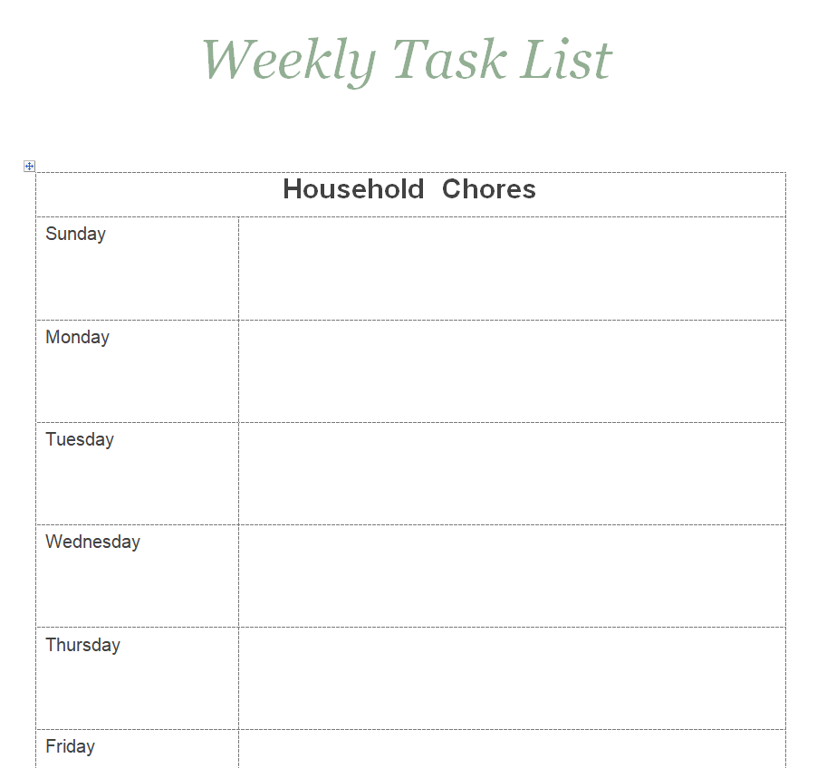 Free Weekly Task List Template DOC — downloadable template preview