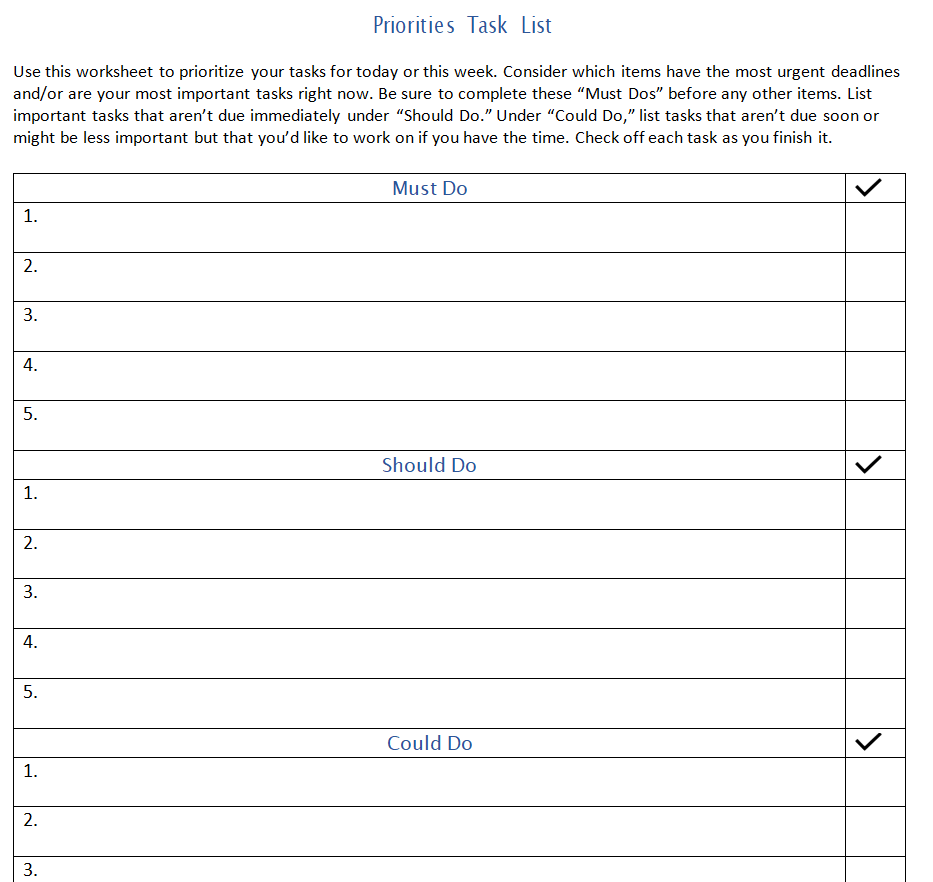 Priorities Task List Template Word — downloadable template preview