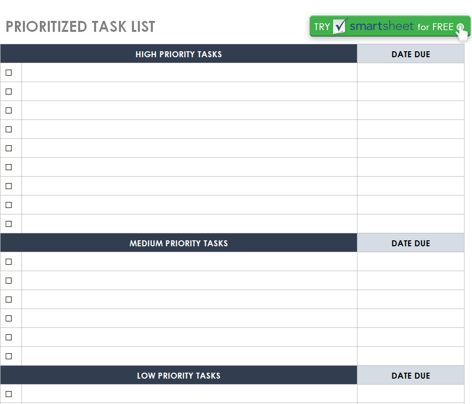 Fillable Prioritized Task List Template — downloadable template preview