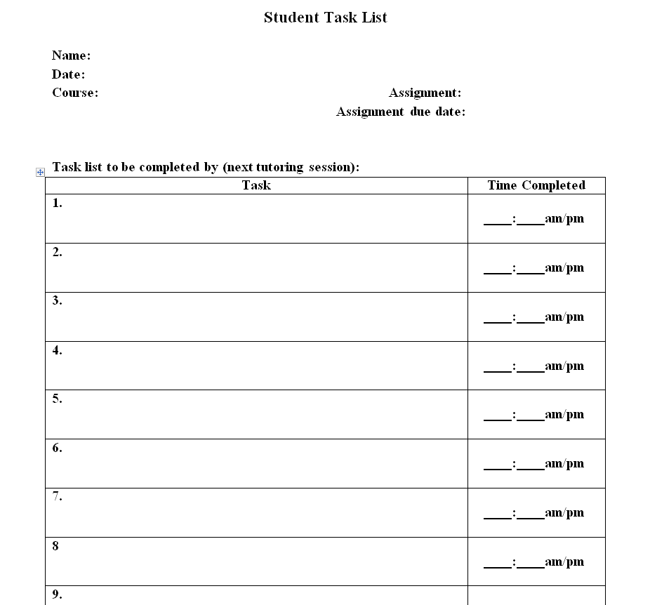 Student Task List Template MS WORD — downloadable template preview
