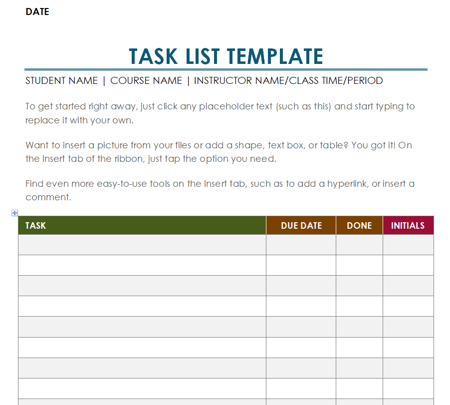 Downloadable Task List Template — downloadable template preview