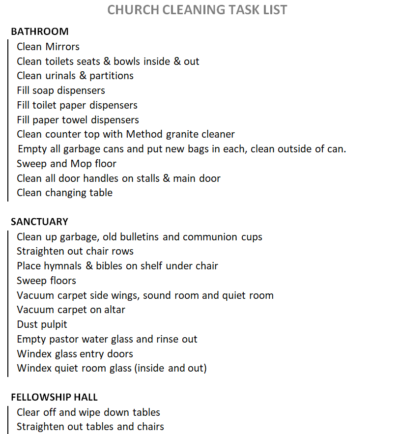 Church Cleaning Task List Template — downloadable template preview