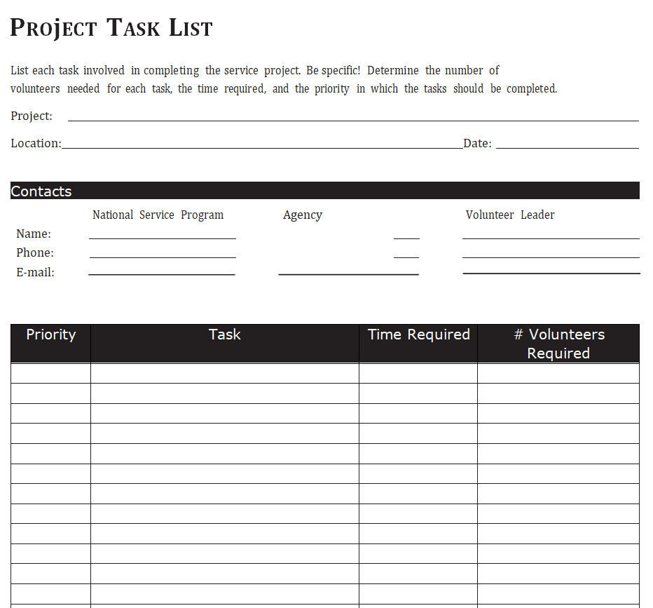 Official Project Task List Template — downloadable template preview