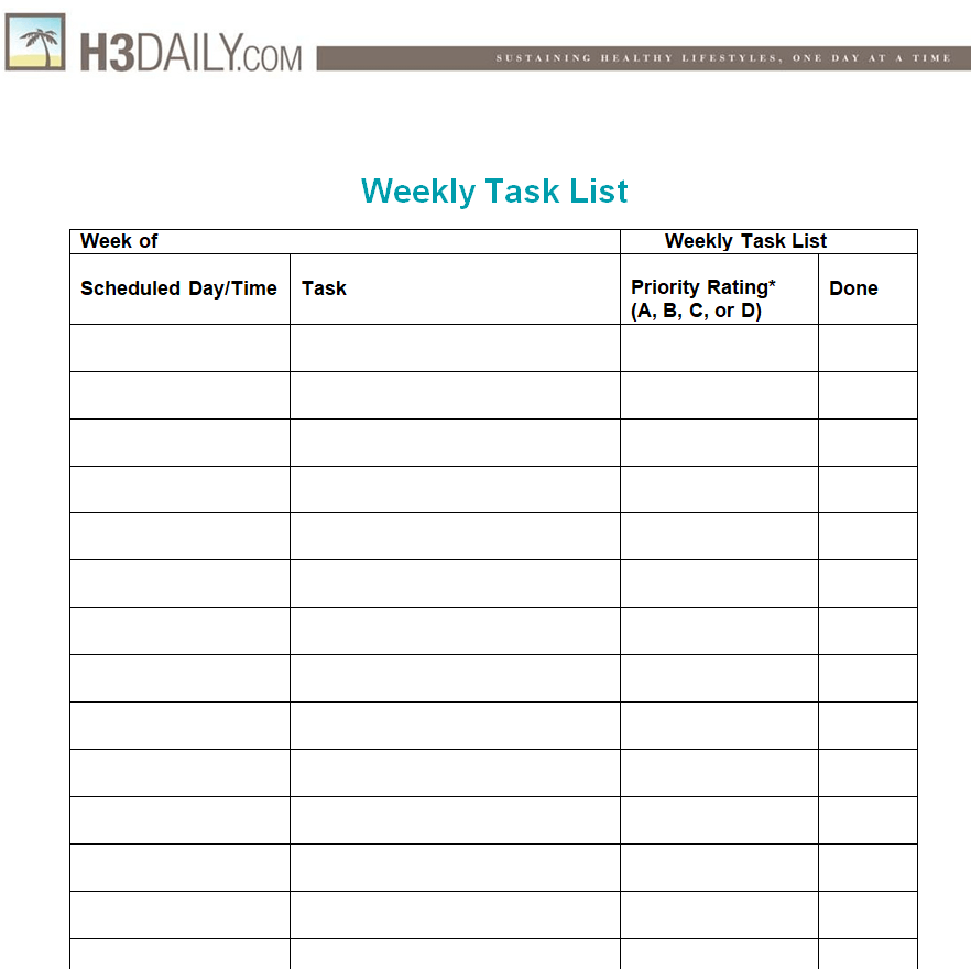 Weekly Task List Template Word — downloadable template preview