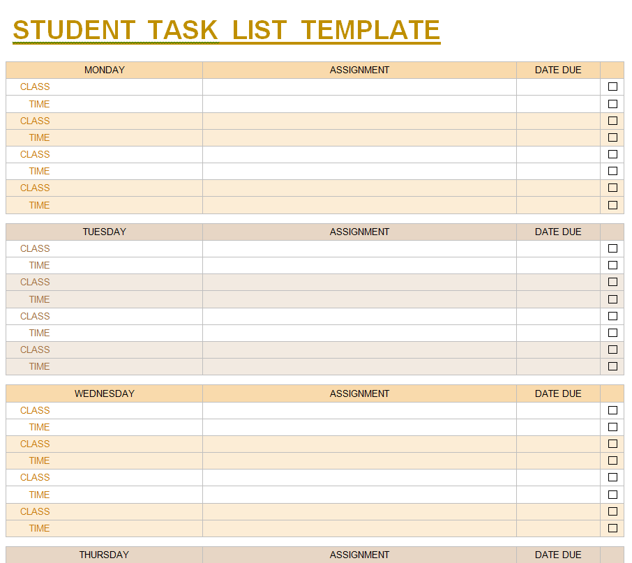 Student Task List Template Free Download — downloadable template preview