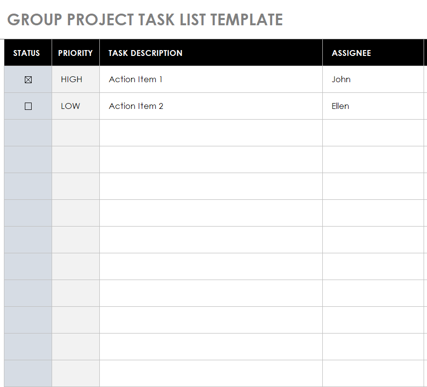 Group Project Task List Excel Template — downloadable template preview