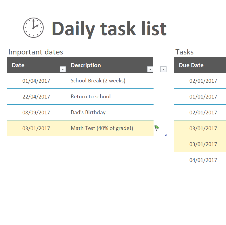 Standard Daily Task List Sample — downloadable template preview