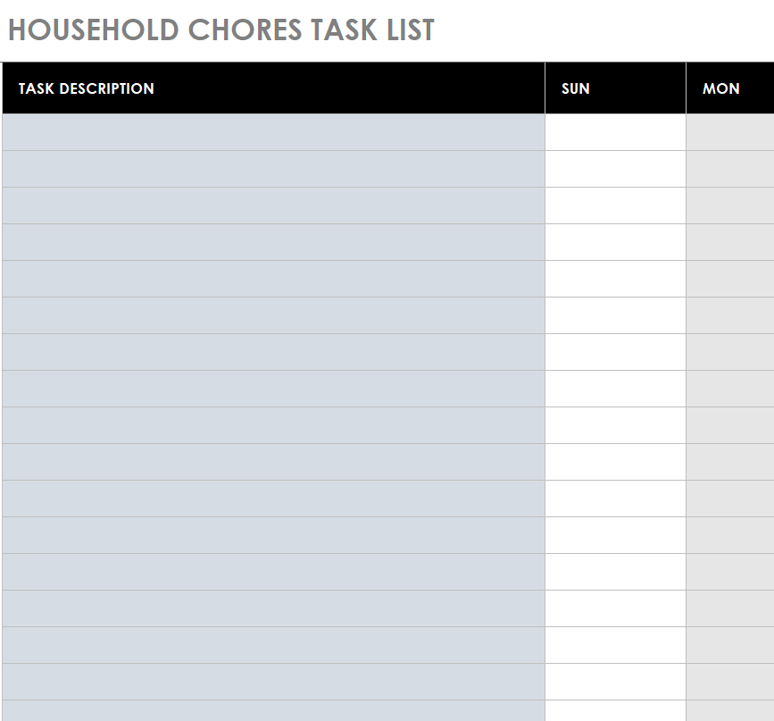 Household Chores Task List Template — downloadable template preview