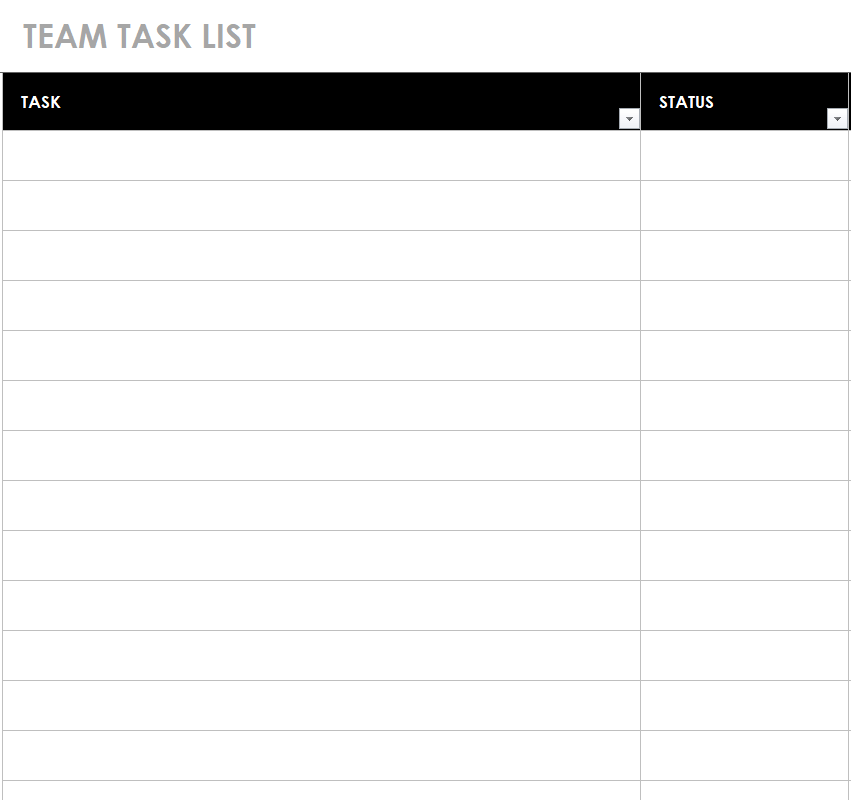 Basic Team Task List Excel Template — downloadable template preview