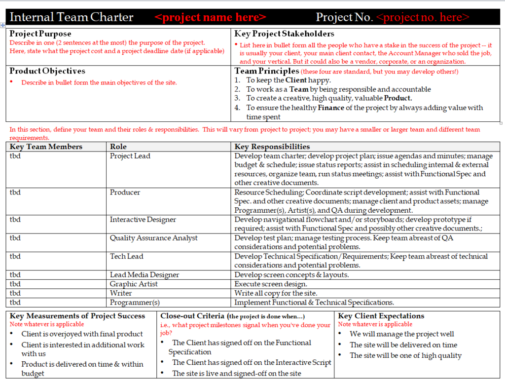 Internal Team Charter Example — downloadable template preview