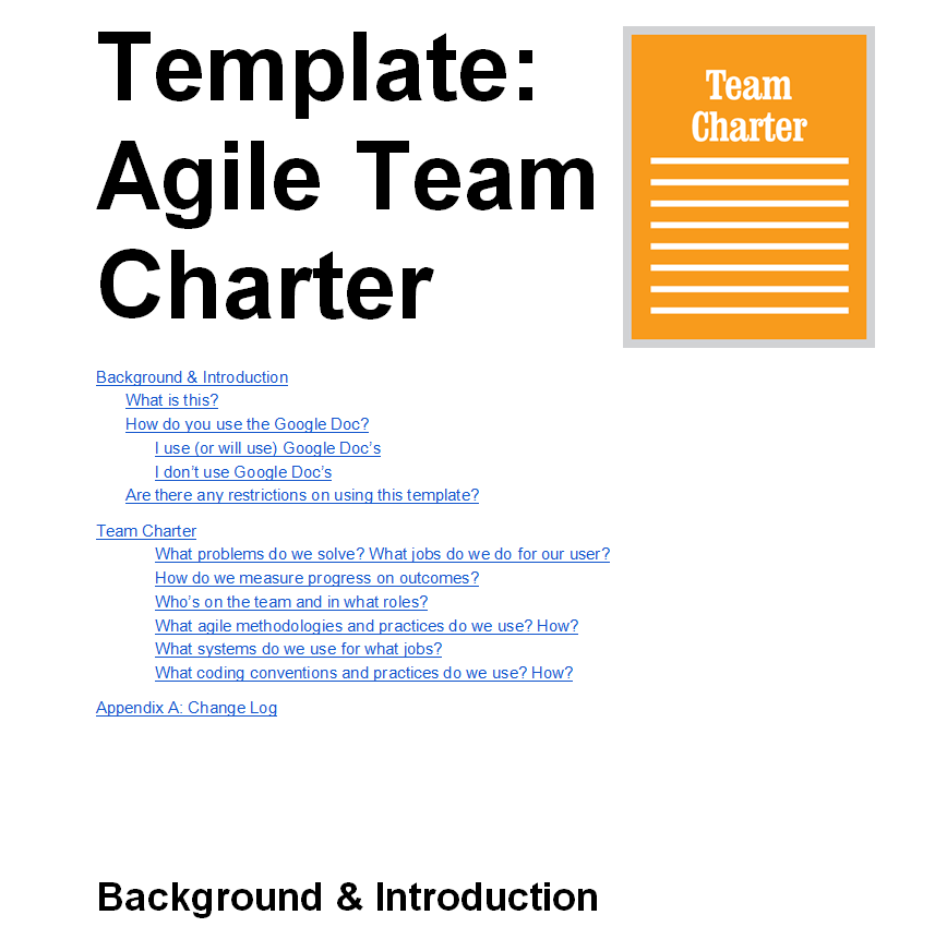 Agile Team Charter Template in WORD — downloadable template preview