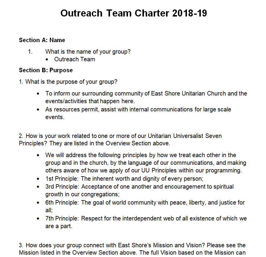 Free Outreach Team Charter Example — downloadable template preview