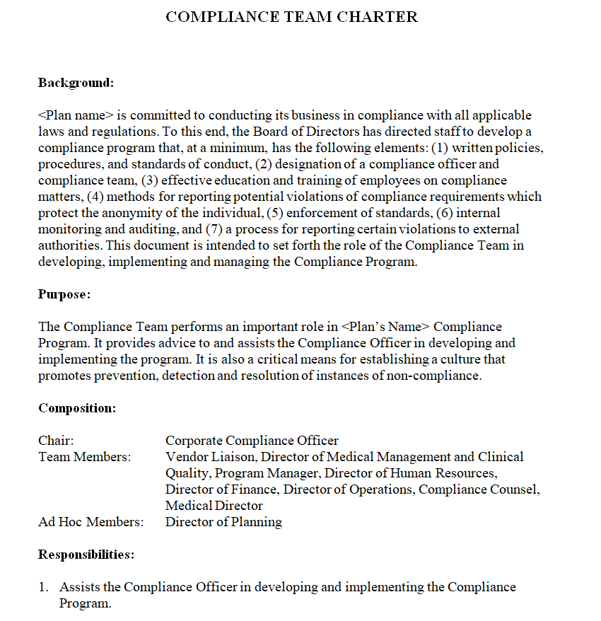 Compliance Team Charter Template Free Download — downloadable template preview
