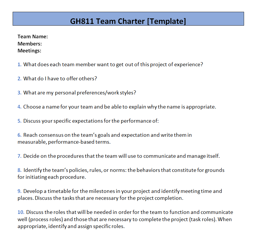 Model Team Charter Template — downloadable template preview