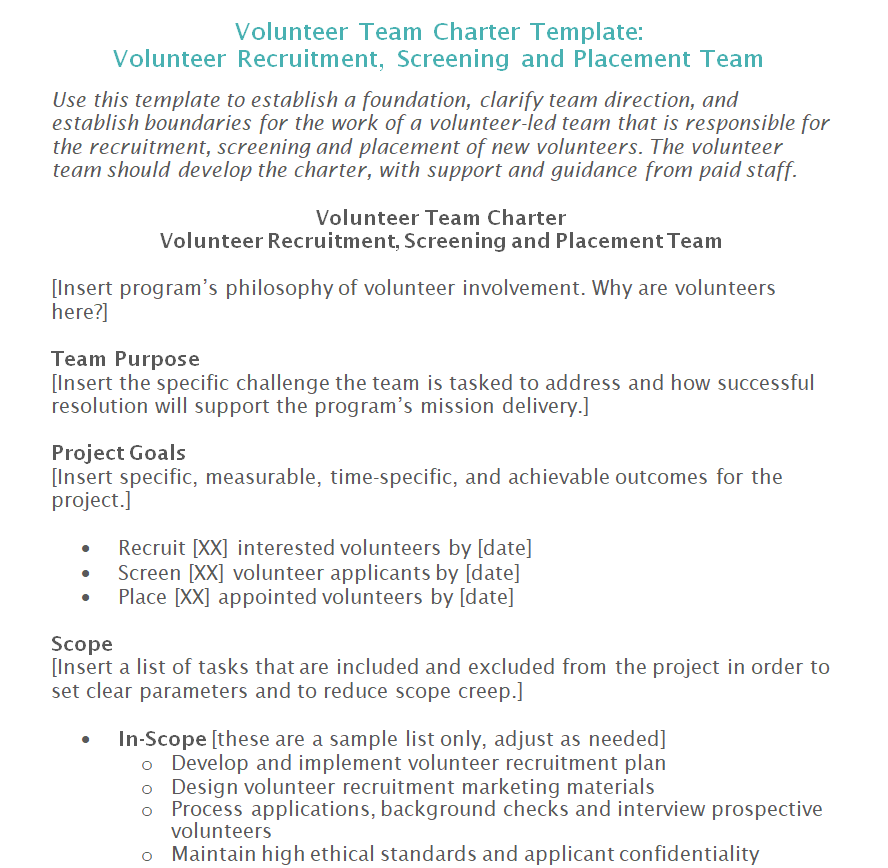 Volunteer Team Charter Template — downloadable template preview