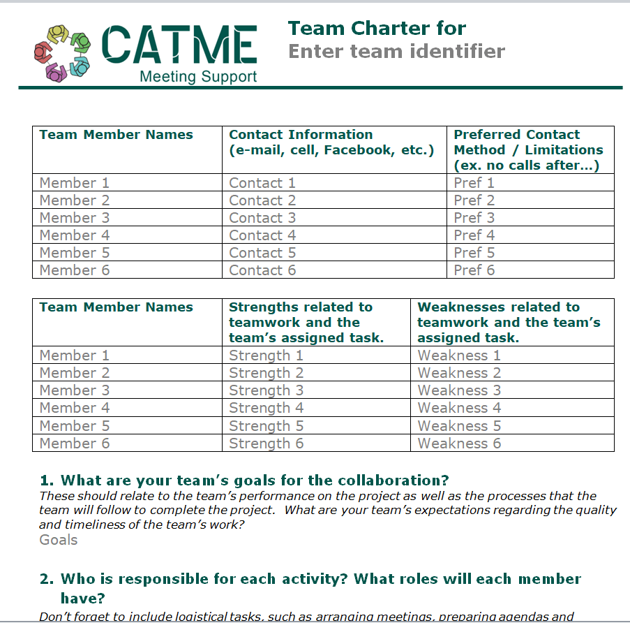 Free Printable Team Charter Template — downloadable template preview