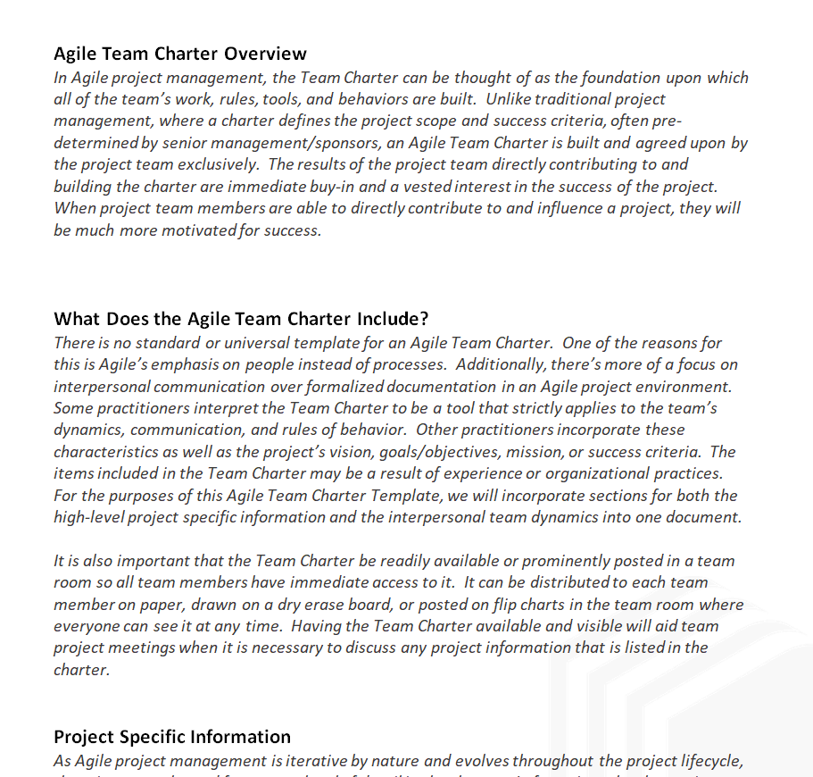 Sample Agile Team Charter Overview Template — downloadable template preview
