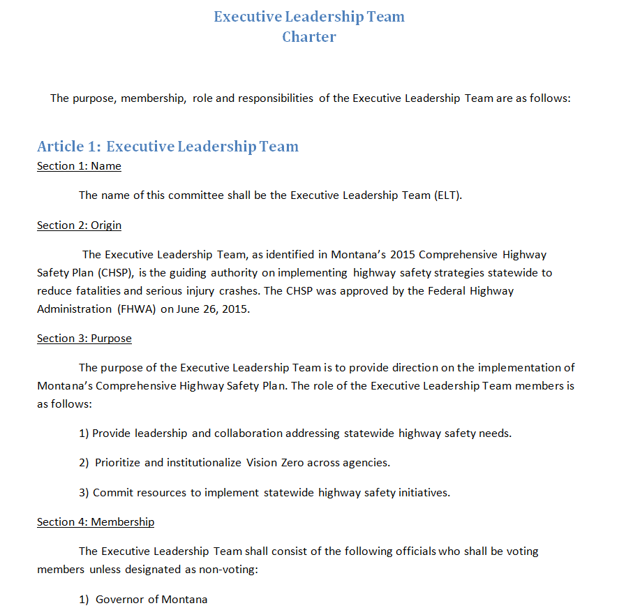 Executive Leadership Team Charter Sample — downloadable template preview