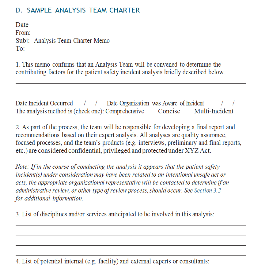 Sample Analysis Team Charter Template — downloadable template preview