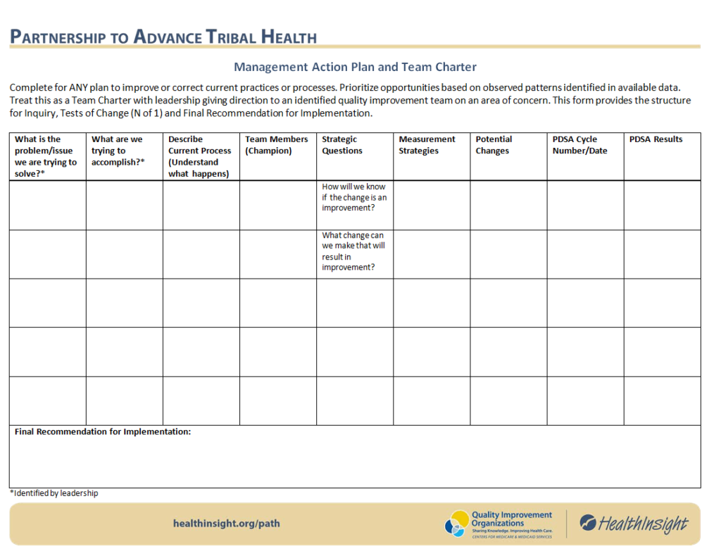 Management Action Plan and Team Charter Sample — downloadable template preview