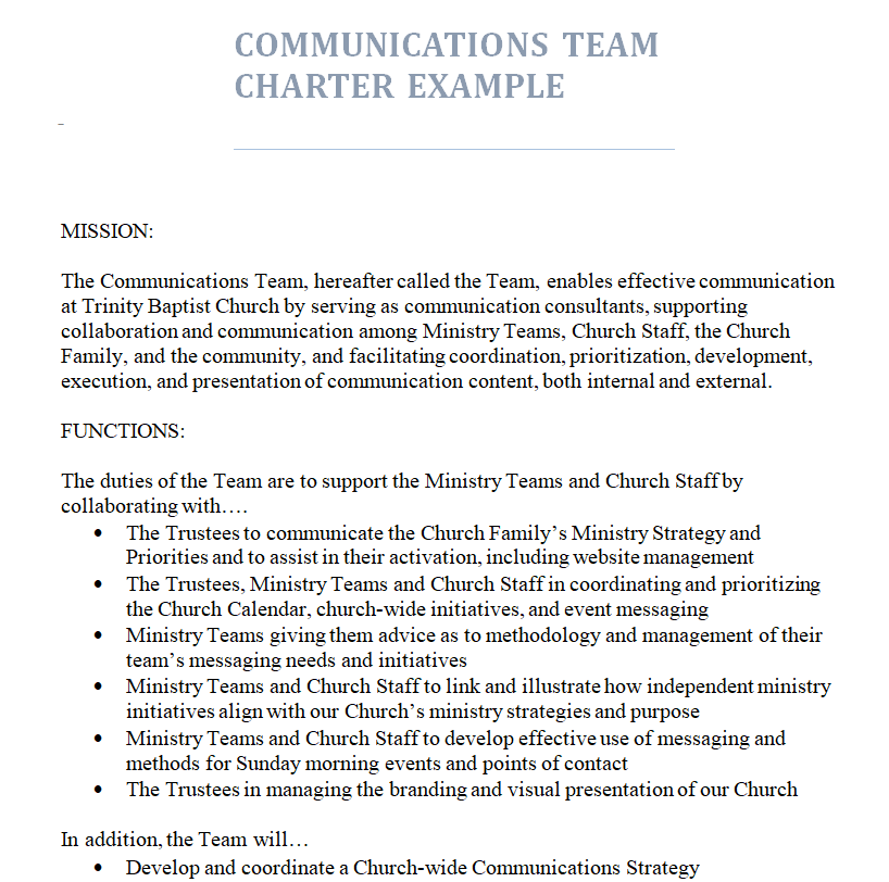 Communications Team Charter Example — downloadable template preview