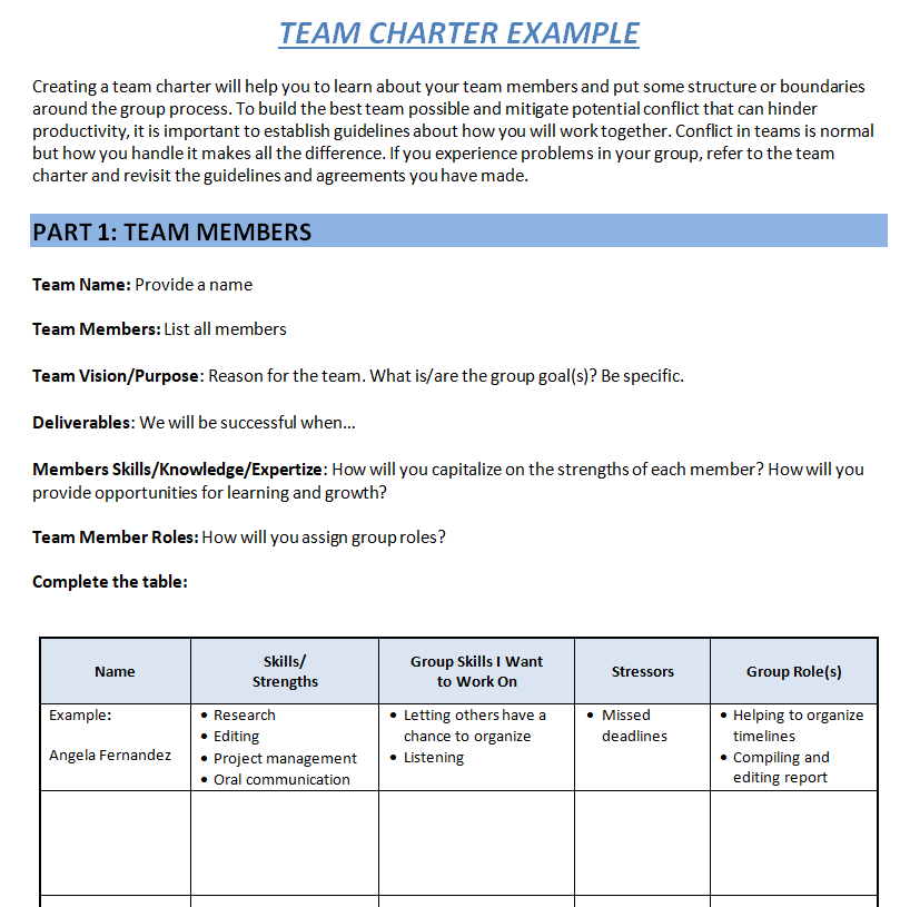 Marketing Team Charter Example DOC — downloadable template preview