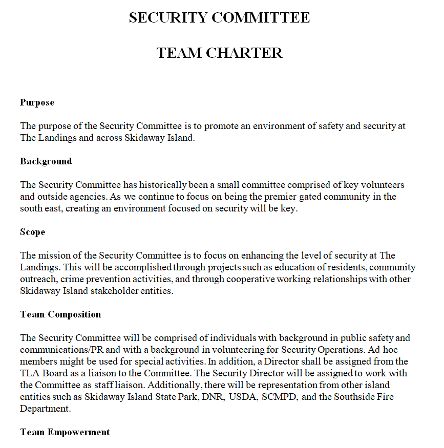 Security Committee Team Charter Example — downloadable template preview
