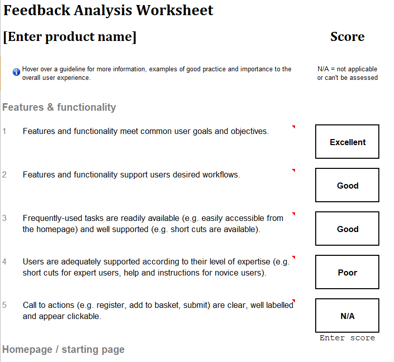 Feedback Analysis Worksheet Template — downloadable template preview