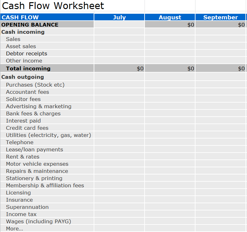 Customizable Cash Flow Worksheet Template — downloadable template preview
