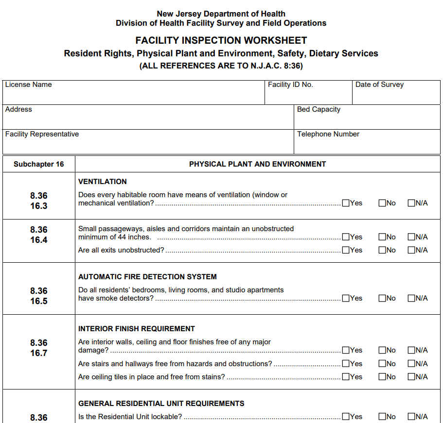Facility Inspection Worksheet Template — downloadable template preview