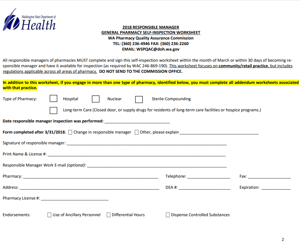 Pharmacy Inspection Worksheet PDF Template — downloadable template preview