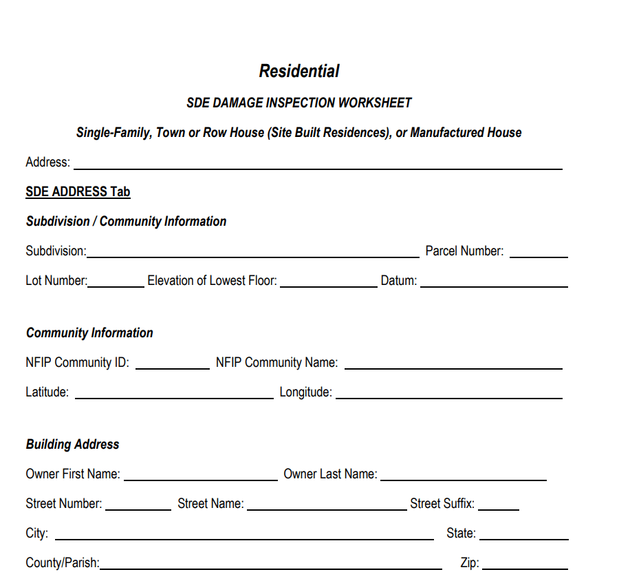 Damage Inspection Worksheet Sample — downloadable template preview