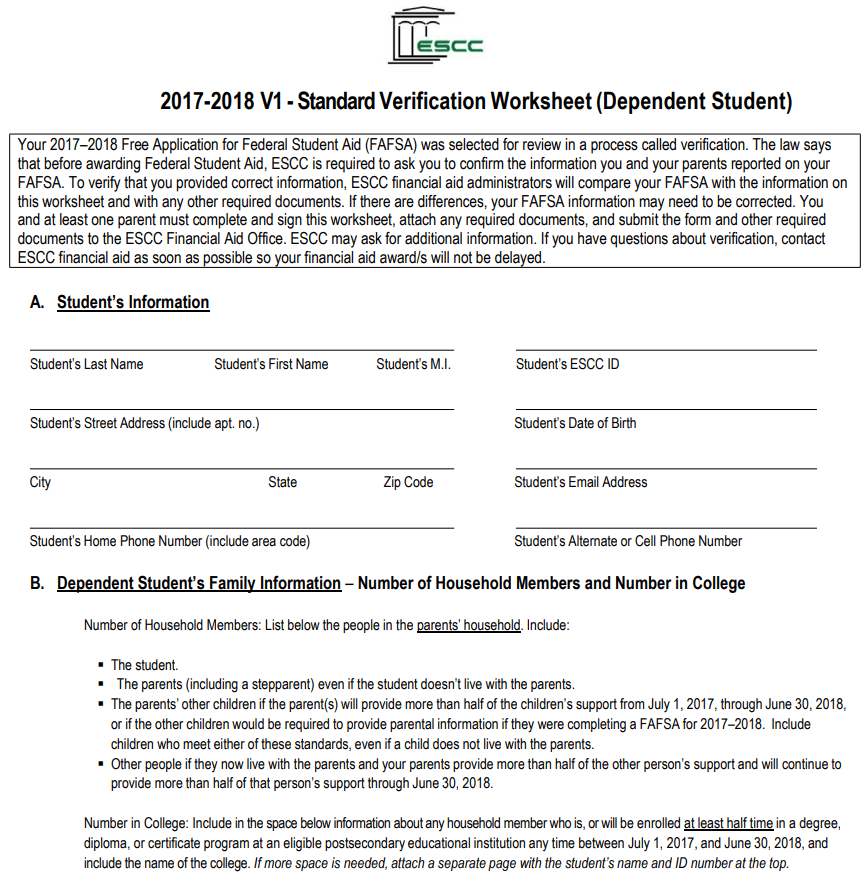 Student Verification Worksheet Template — downloadable template preview