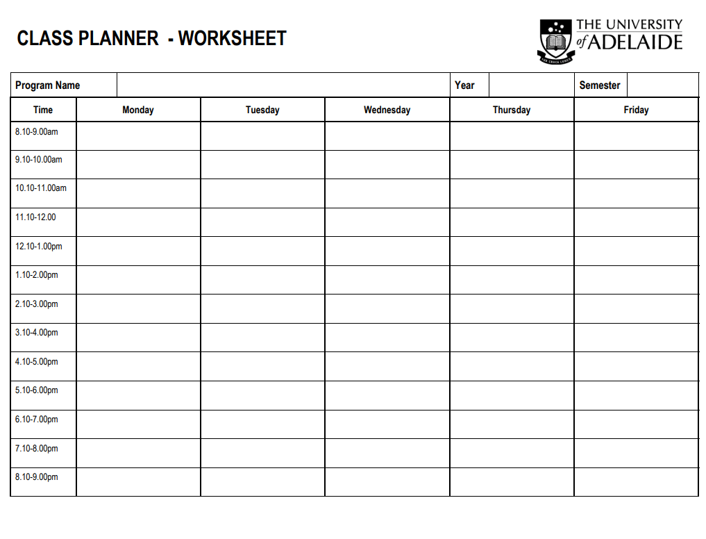 Blank Class Planner Worksheet Template PDF — downloadable template preview