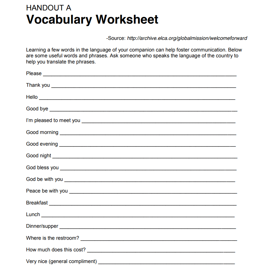 Elementary Students Vocabulary Worksheet Template — downloadable template preview
