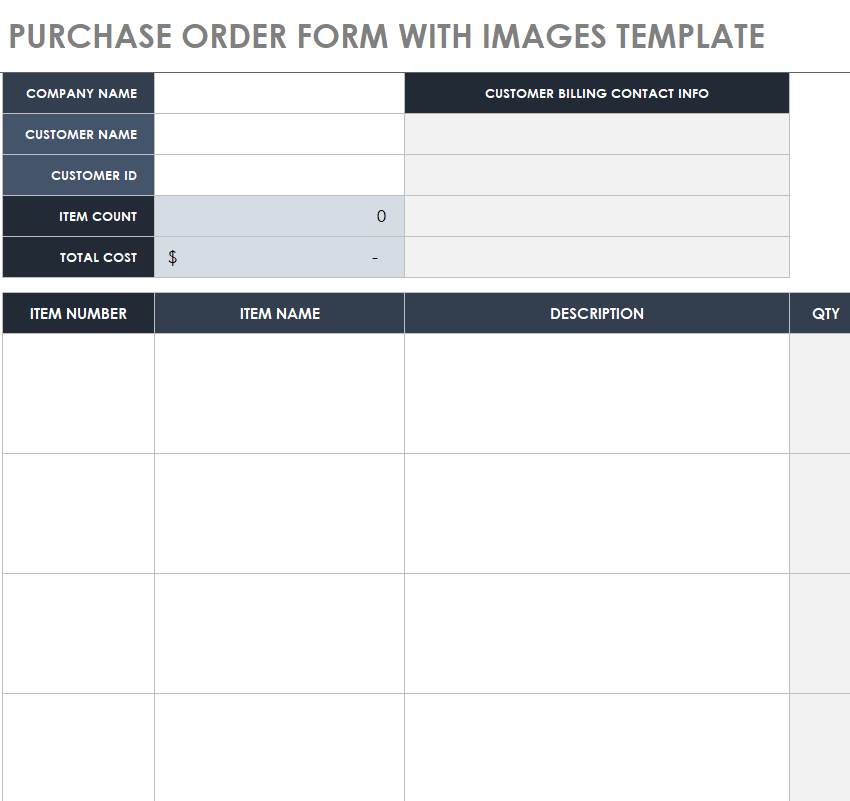 Purchase Order Form Template with Images — downloadable template preview