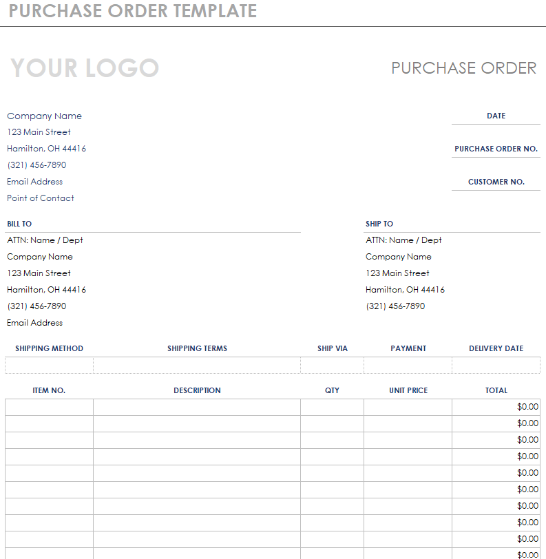 Fillable Purchase Order Template — downloadable template preview