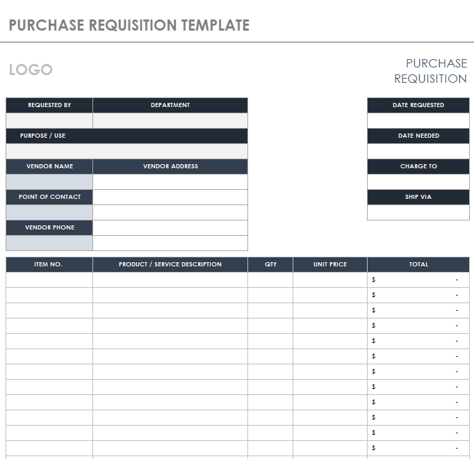 Standard Purchase Requisition Template — downloadable template preview