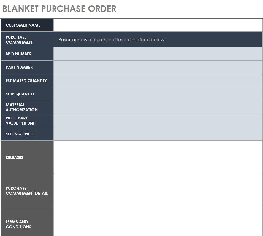Blanket Purchase Order Template in XLSX Format — downloadable template preview
