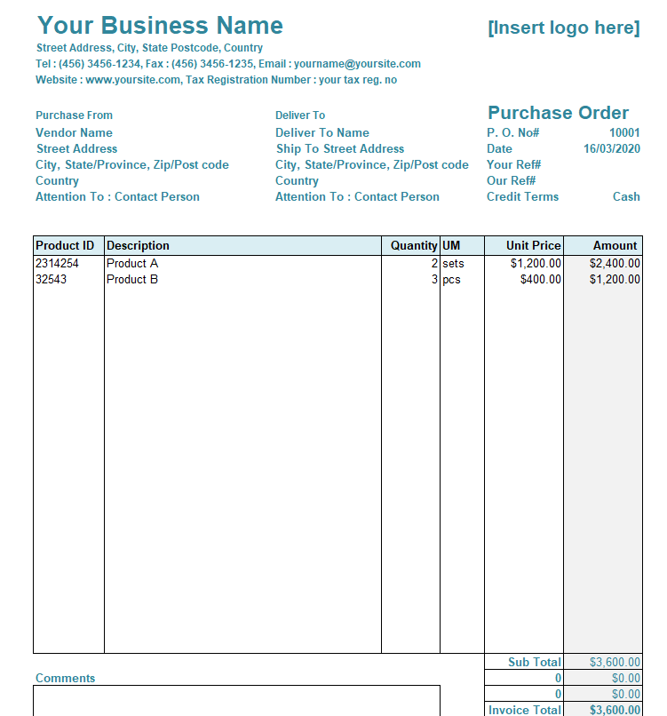 Special Purchase Order Sample — downloadable template preview