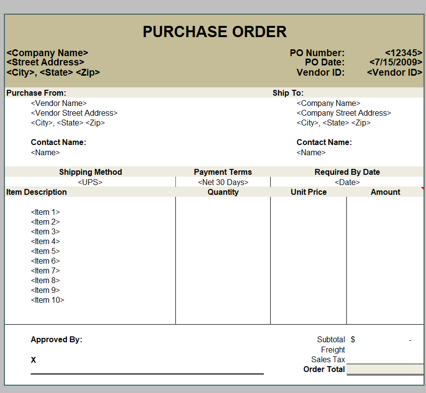 Standard Purchase Order Template — downloadable template preview