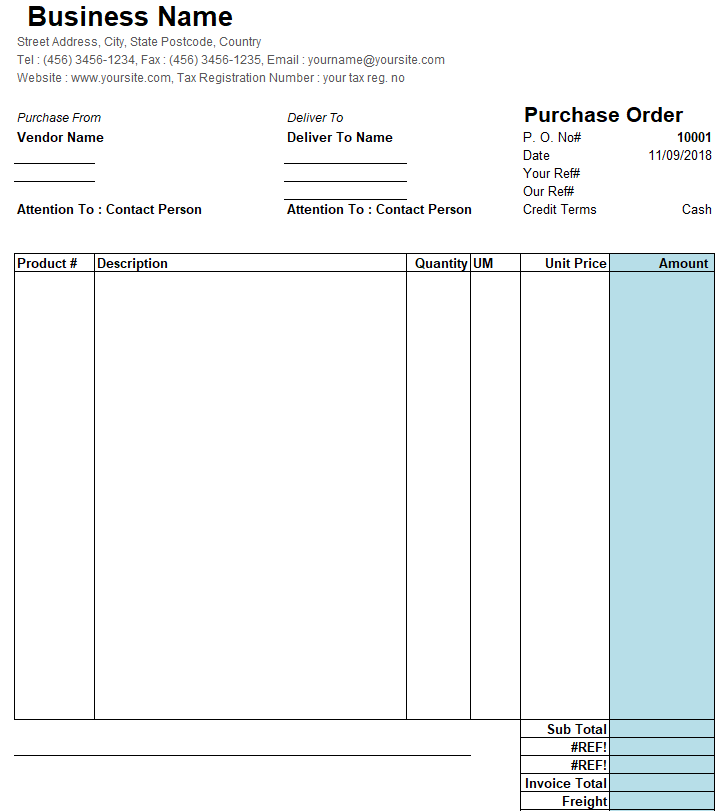 Handy Purchase Order Template Excel — downloadable template preview