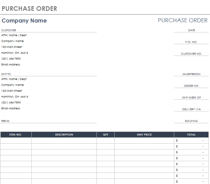 Small Business Purchase Order Template — downloadable template preview