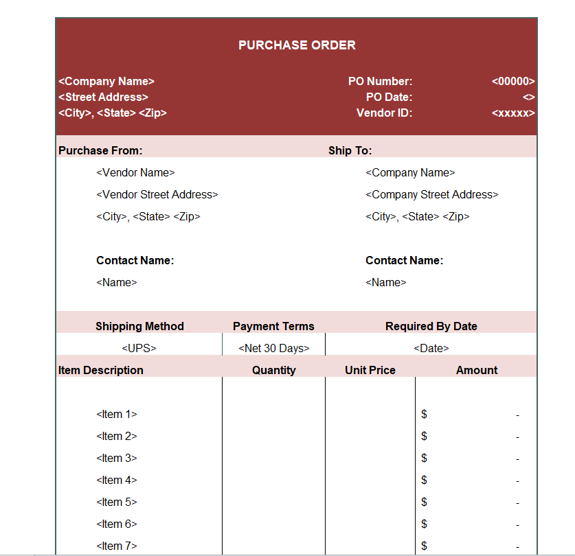 Entity's Purchase Order Template — downloadable template preview