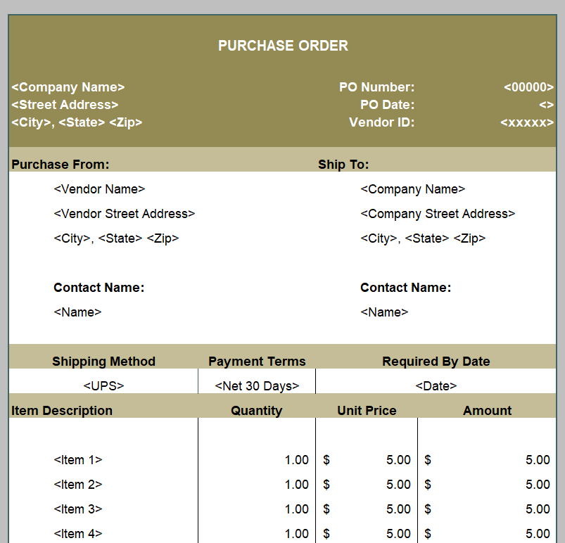 Free Download Purchase Order Excel Format — downloadable template preview
