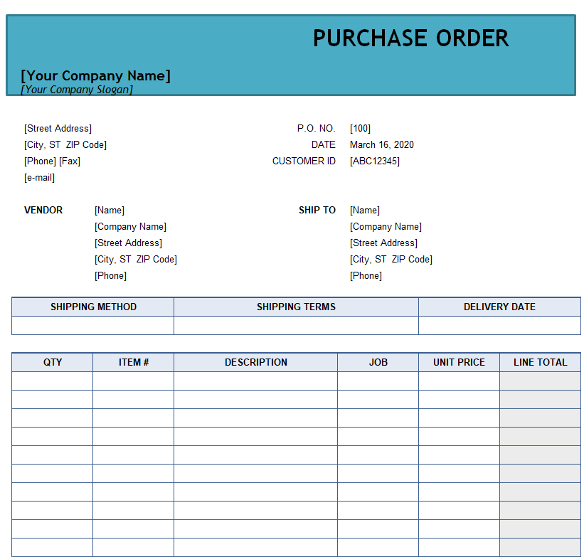 Printable Purchase Order Template — downloadable template preview